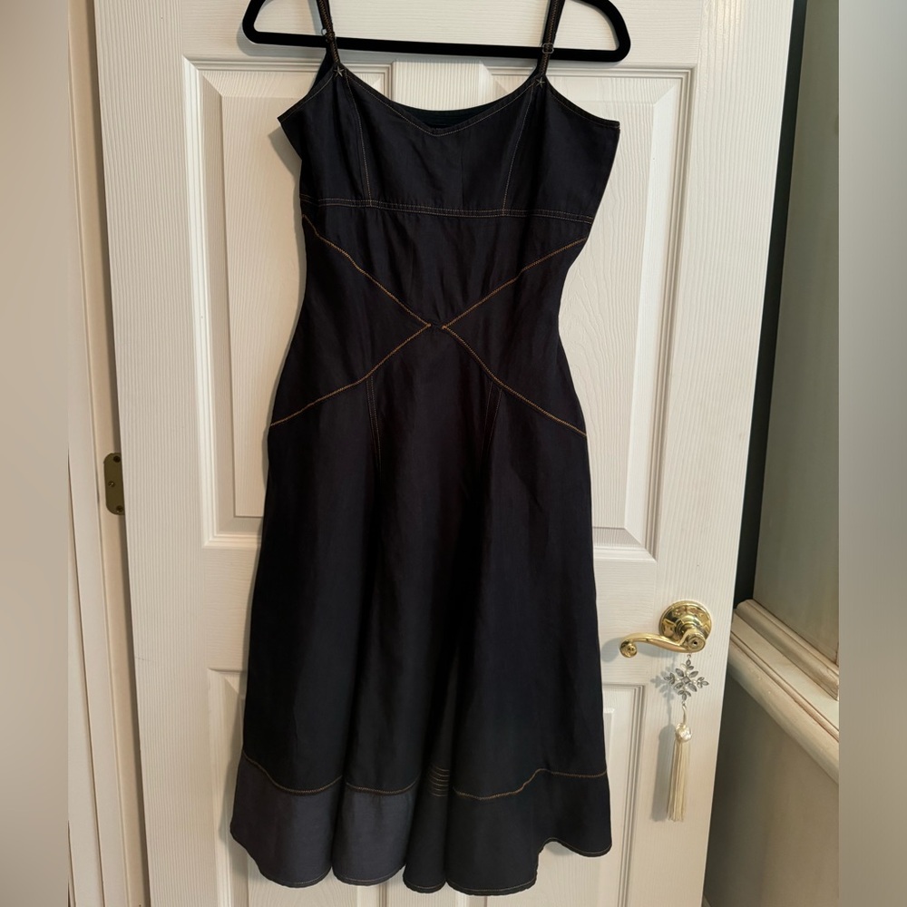 Boston Proper Denim Sundress 4, Fit & flare long style, side zip, side pleat